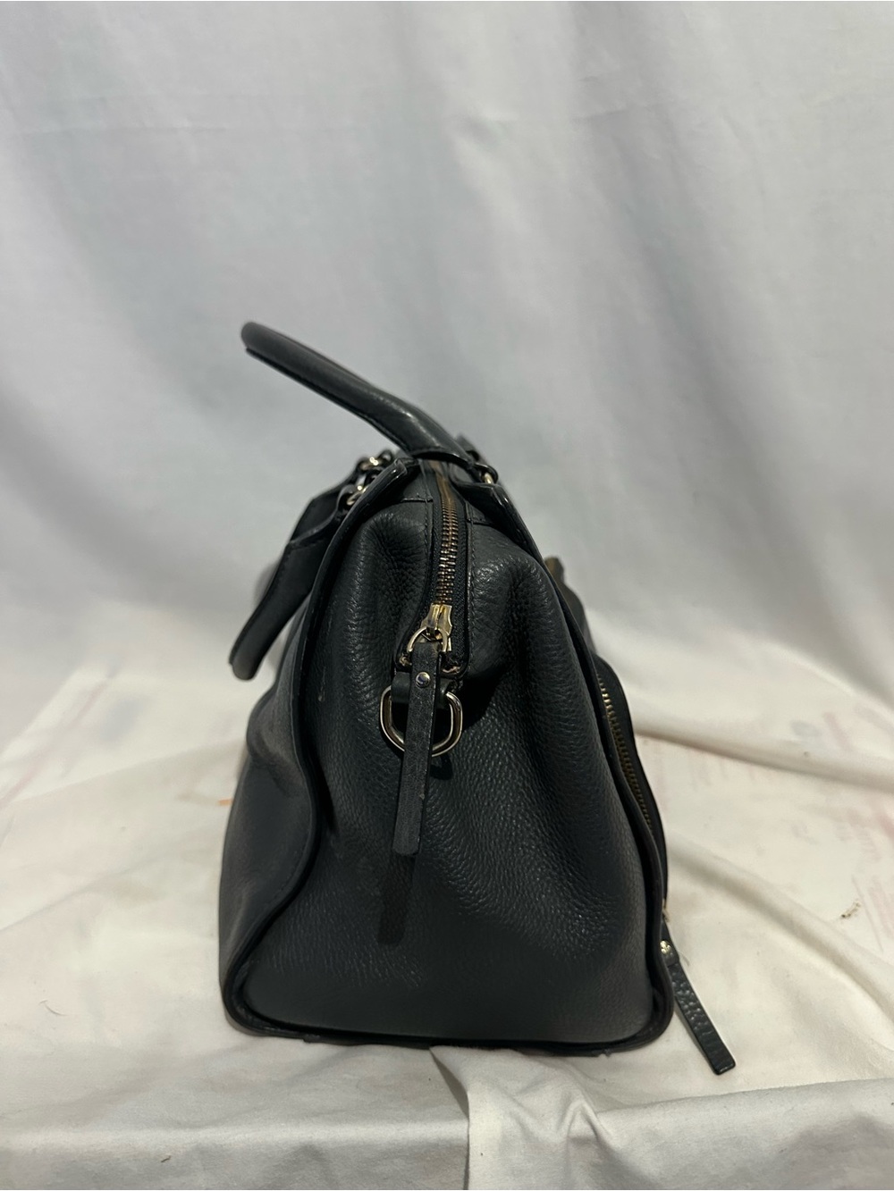 Kate Spade Gray Pebbled Leather Satchel w/ Front Zip Pocket - Picture 3 of 6